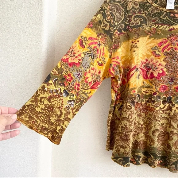 Coldwater Creek Floral Beaded Paisley Cotton Top Blouse SZ 2X - Picture 3 of 6